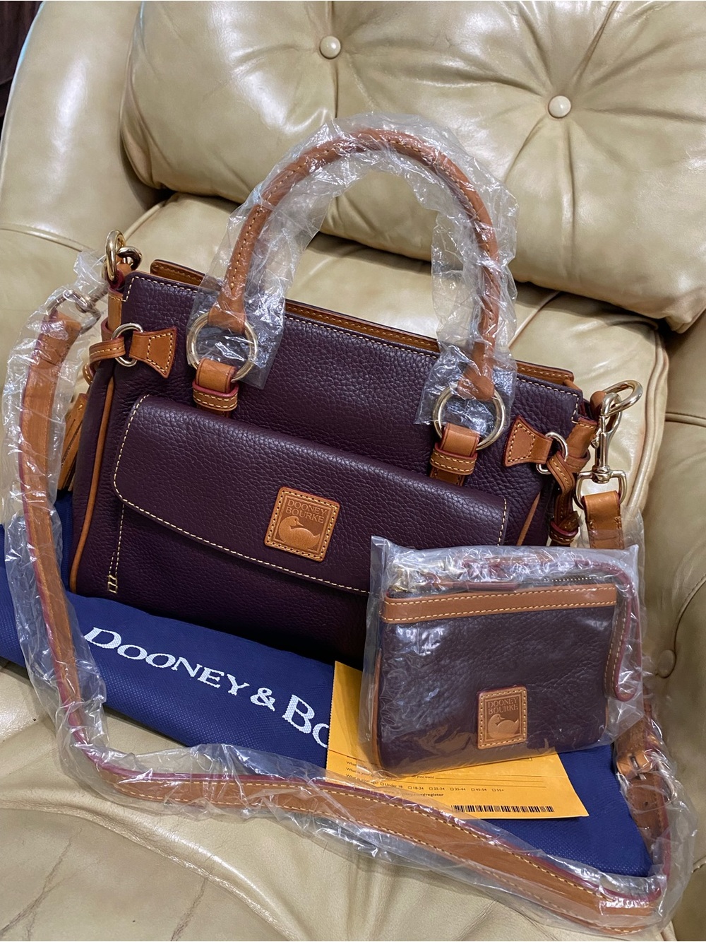 Dooney & Bourke GRAPE Pocket Satchel Pebbled Leather w/Wristlet Wallet